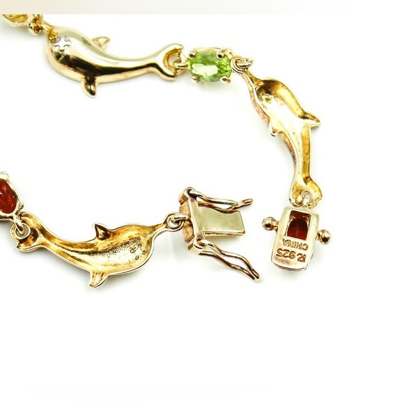 BOGO FREE Dolphin Bracelet 925 Sterling with Gold Plate Multi Gemstone. - Picture 3 of 3